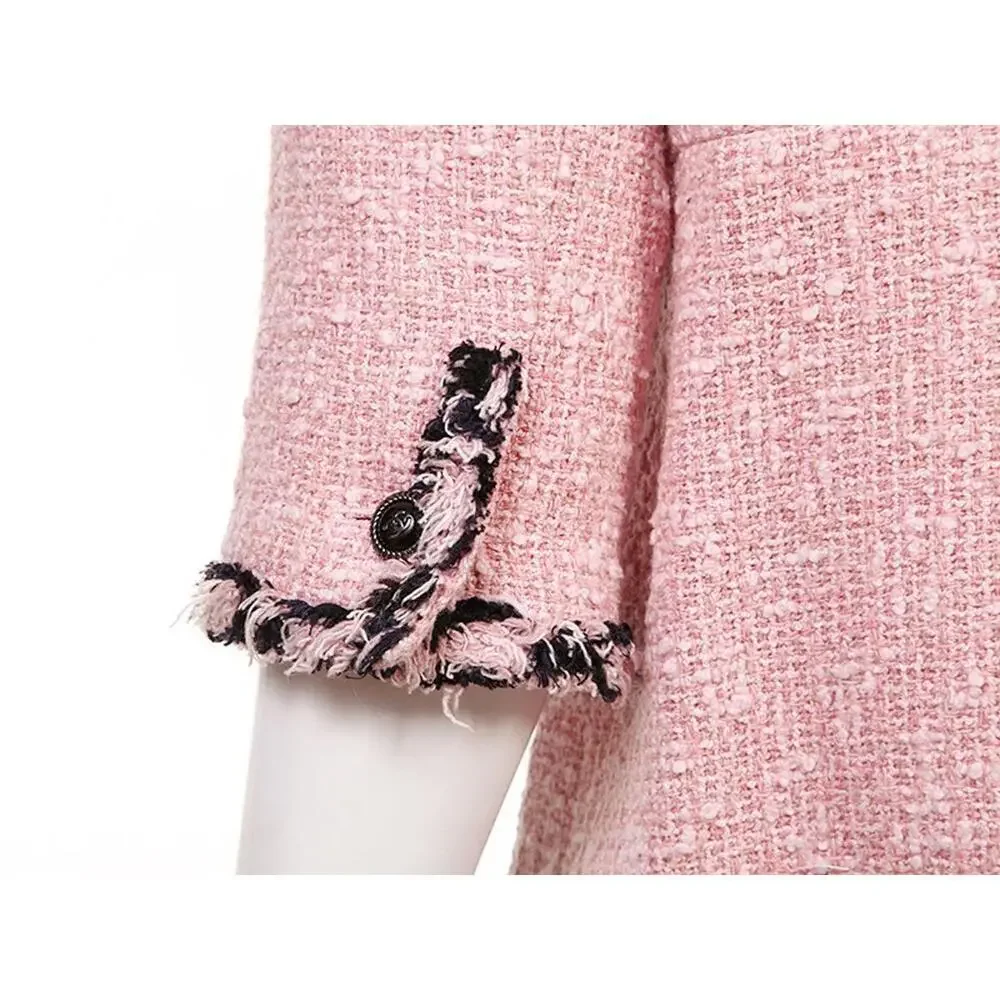 2007 CHANEL FR-34 Vintage 07P TWEED Pink Black Jacket Trim CC logo Buttons US-2 - Picture 7 of 15
